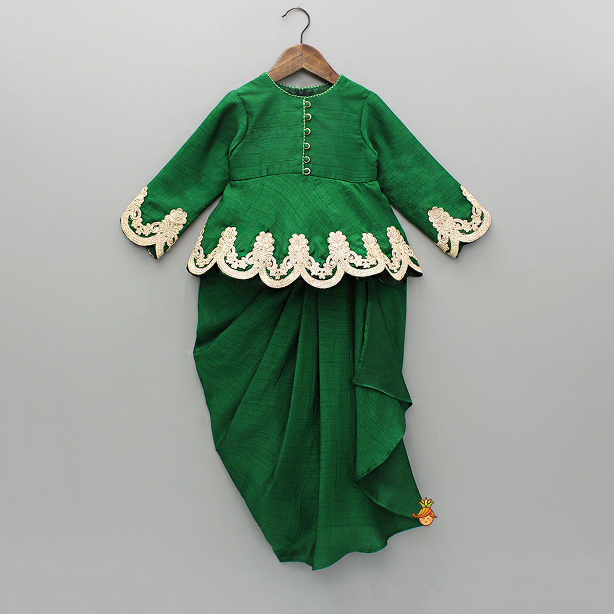 Green Embroidered Peplum Top And Stylish Dhoti Skirt