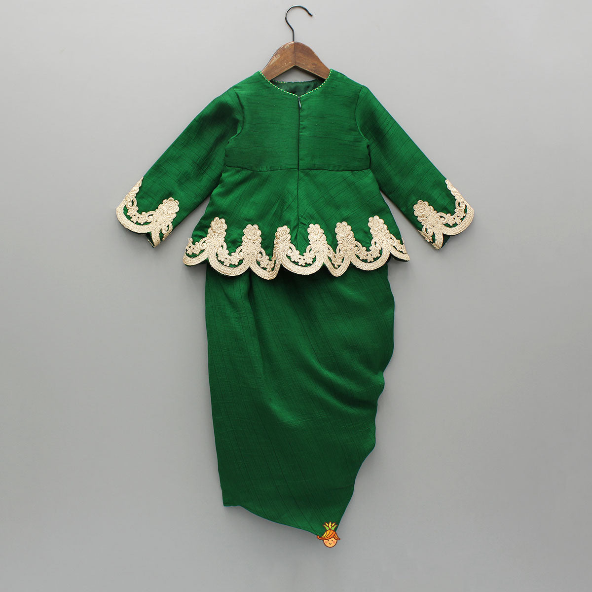 Green Embroidered Peplum Top And Stylish Dhoti Skirt