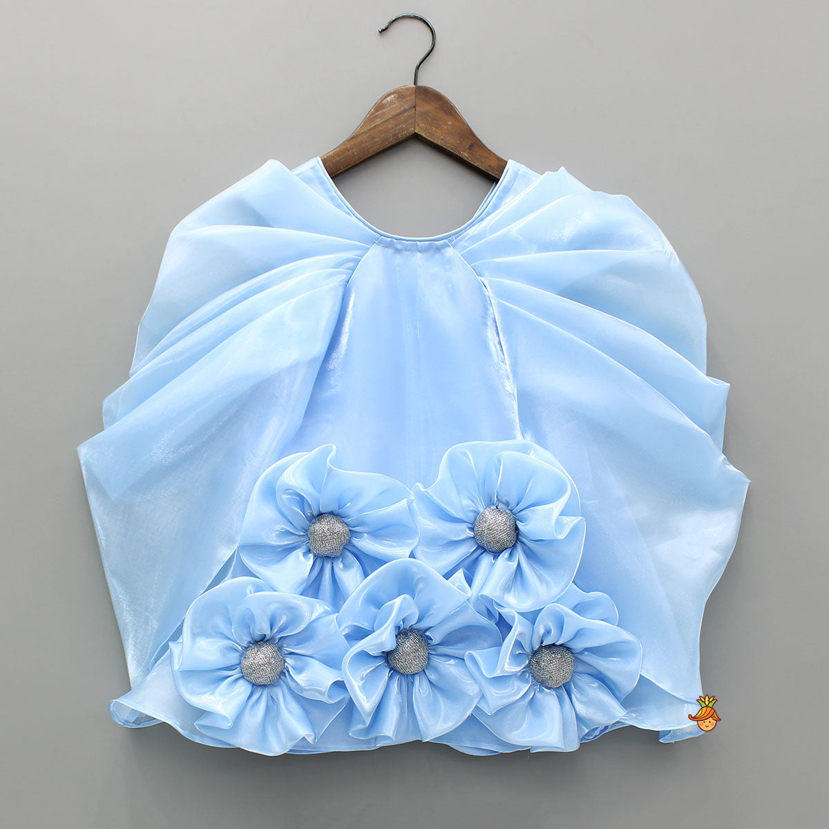 Blue Artificial Flowers Embellished Dress