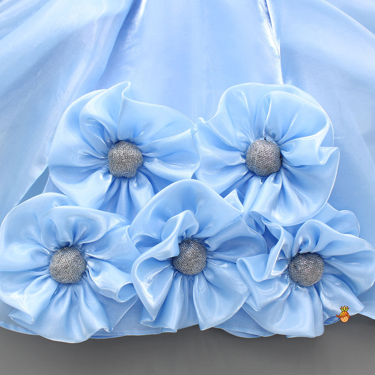 Blue Artificial Flowers Embellished Dress