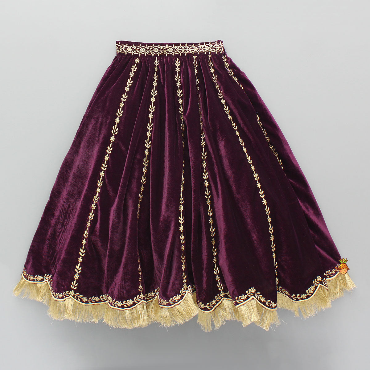 Velvet Embroidered Top And Lehenga With Dupatta