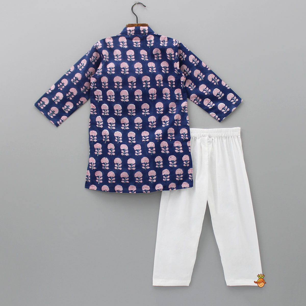 Floral Hand Block Printed Blue Kurta And Pyjama