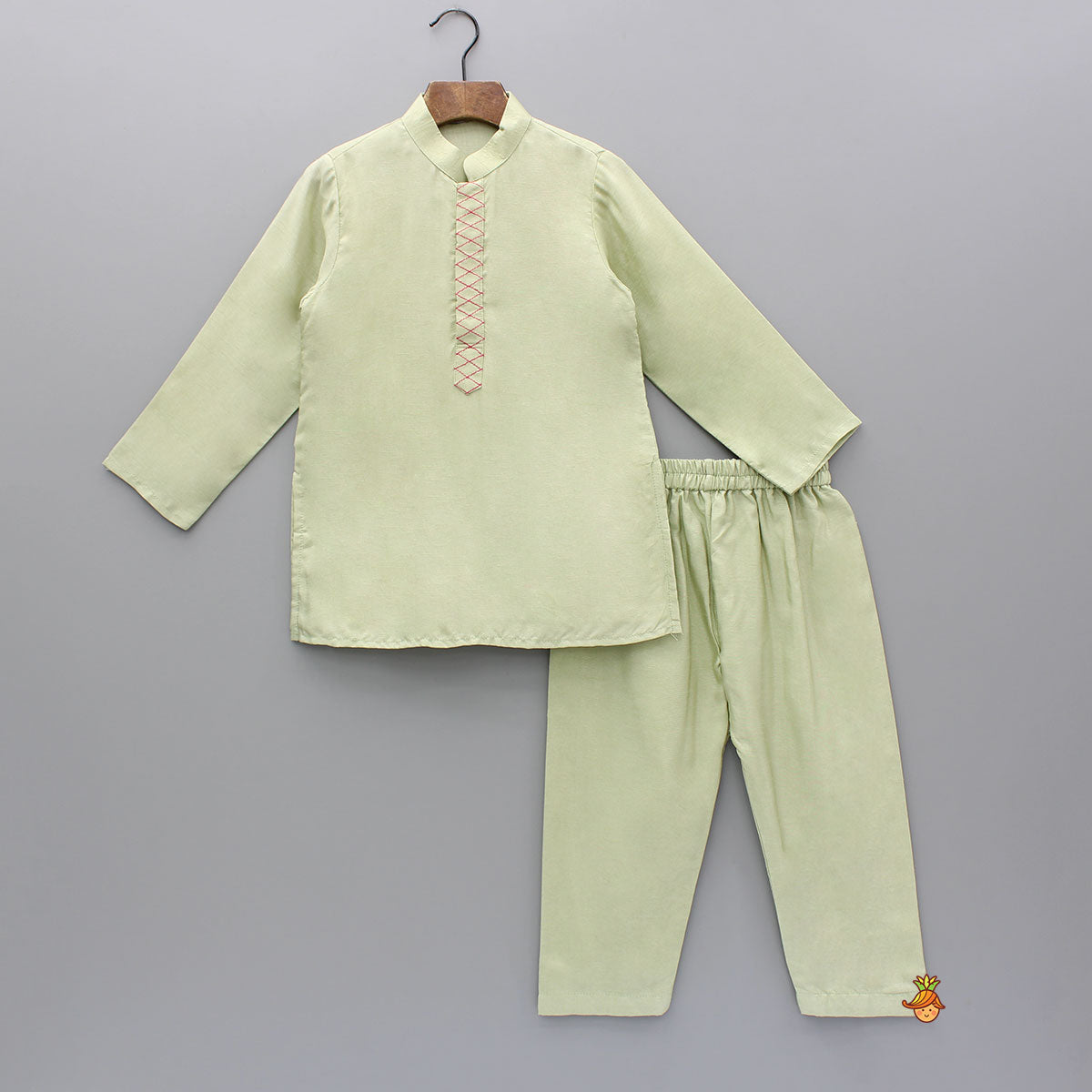 Green Kurta And Pink Embroidered Jacket With Pyjama