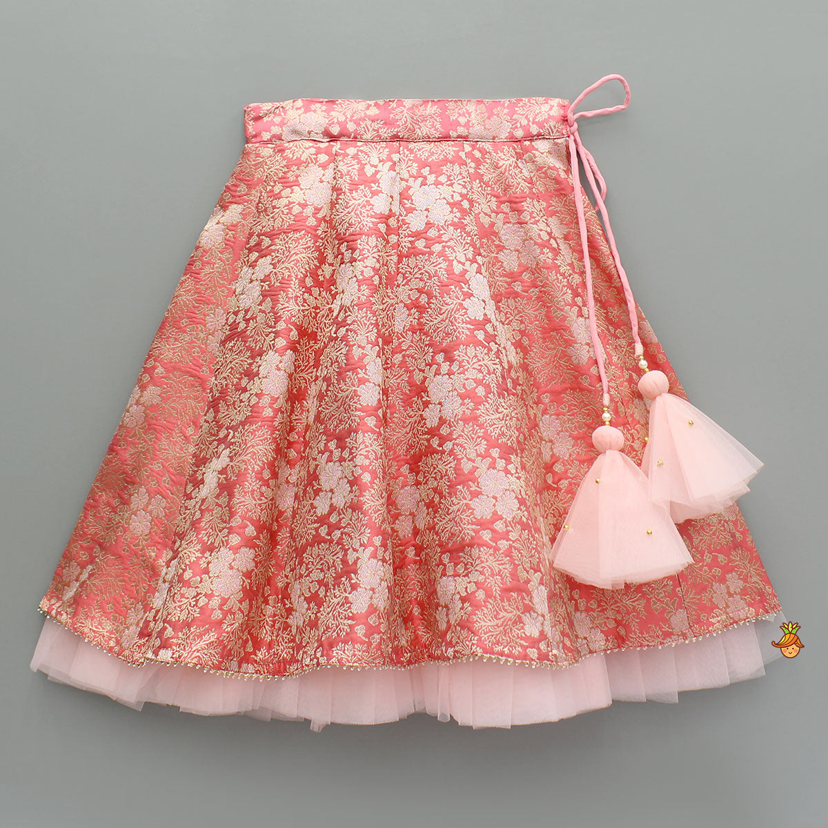 Peach Embroidered Top And Lehenga With Dupatta
