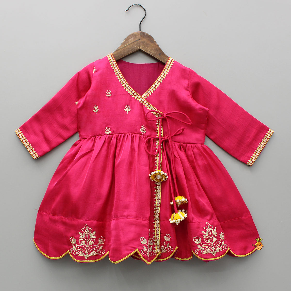 Pink Embroidered Angarkha Style Kurti And Tulip Dhoti