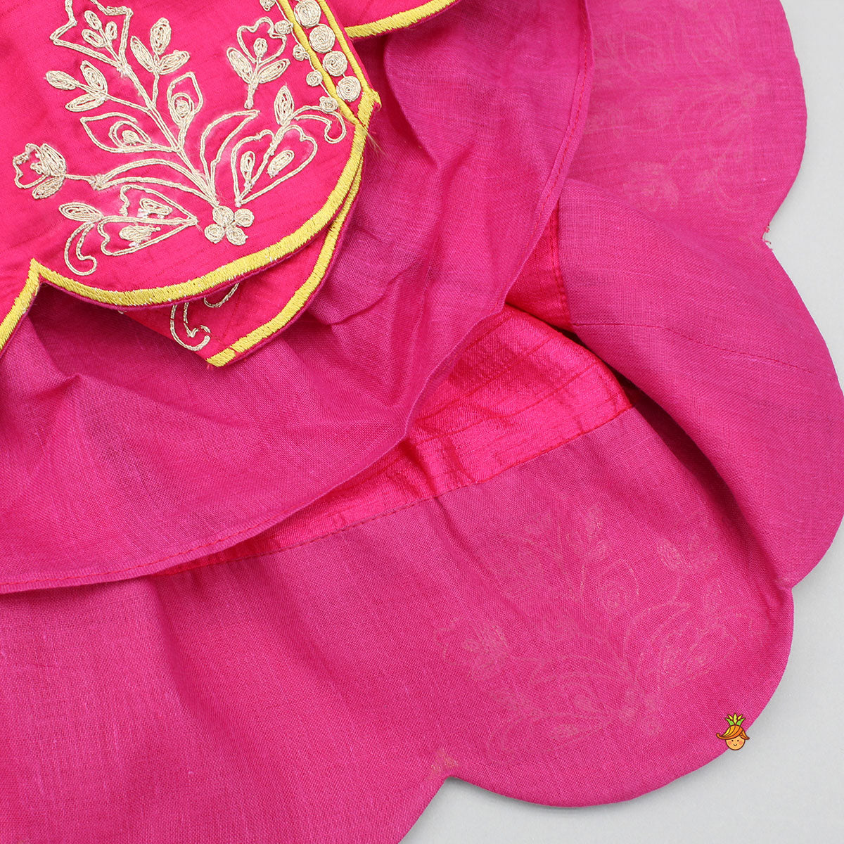 Pink Embroidered Angarkha Style Kurti And Tulip Dhoti