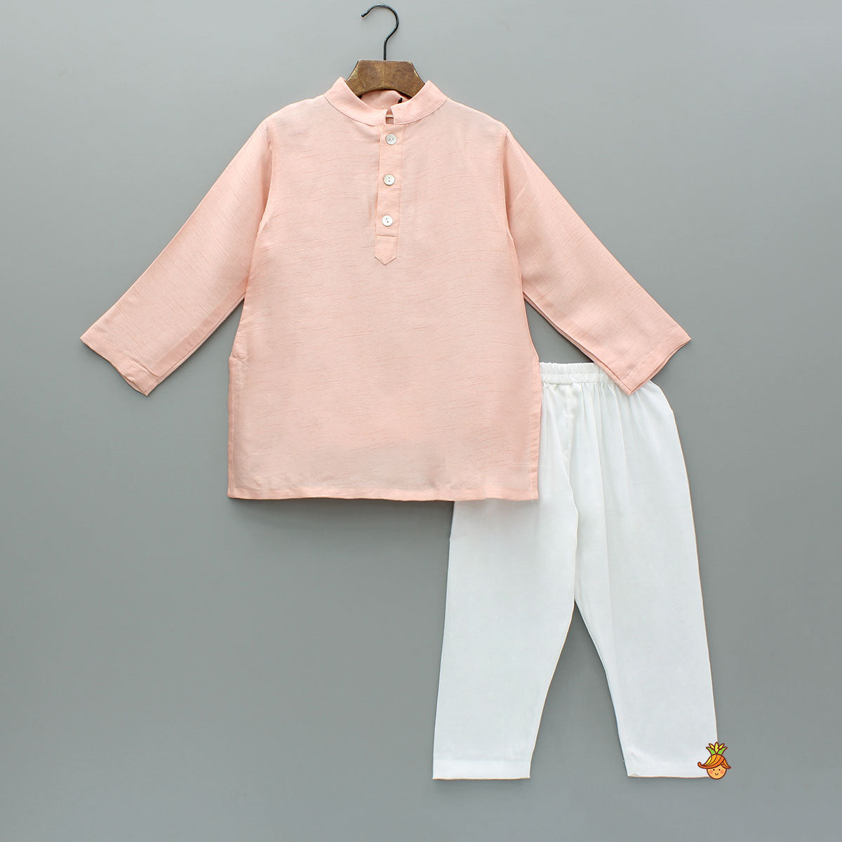 Peach Kurta And Jungle Theme Embroidered Jacket With Pyjama