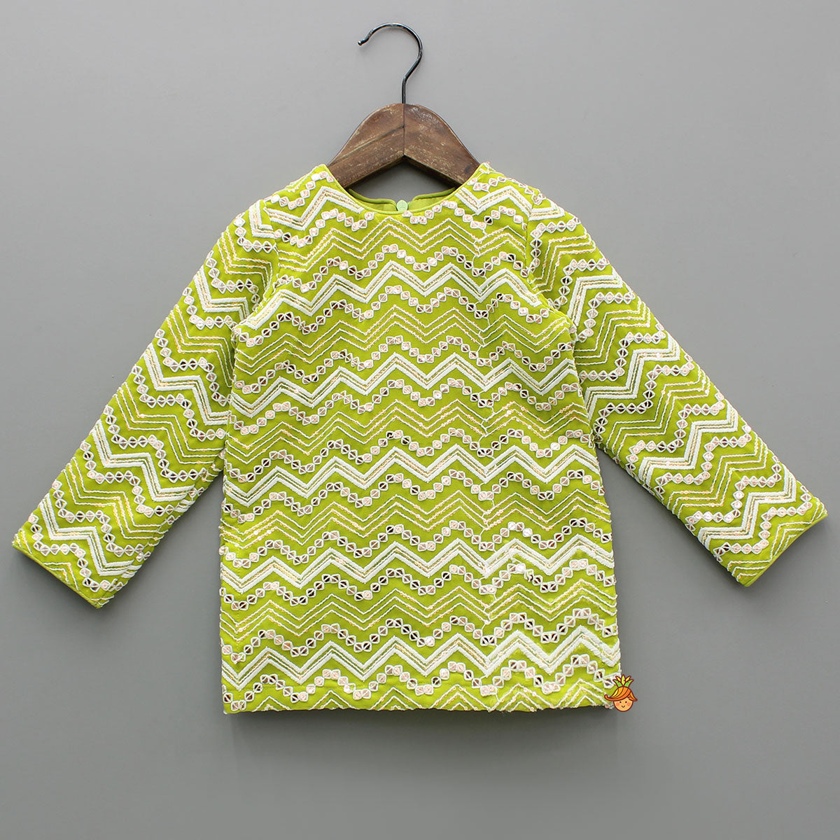 Heavily Sequined And Thread-Embroidered Green Kurti With Palazzo And Dupatta