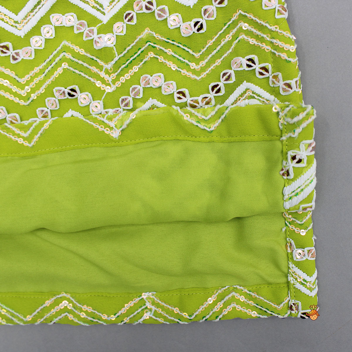 Heavily Sequined And Thread-Embroidered Green Kurti With Palazzo And Dupatta