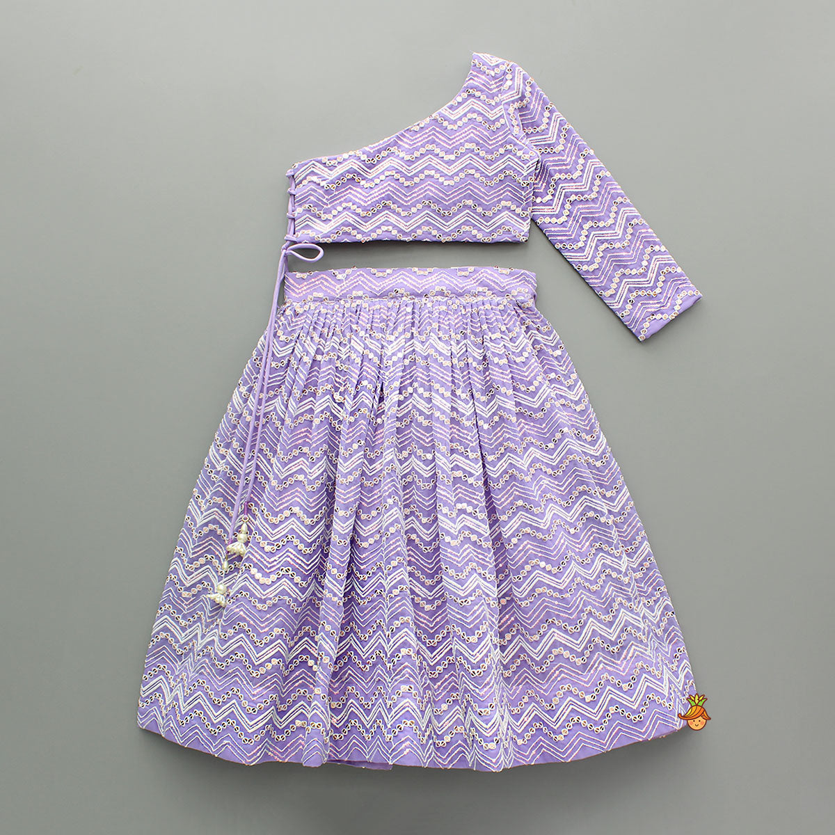 Purple Sequin Embroidered One Shoulder Top And Lehenga