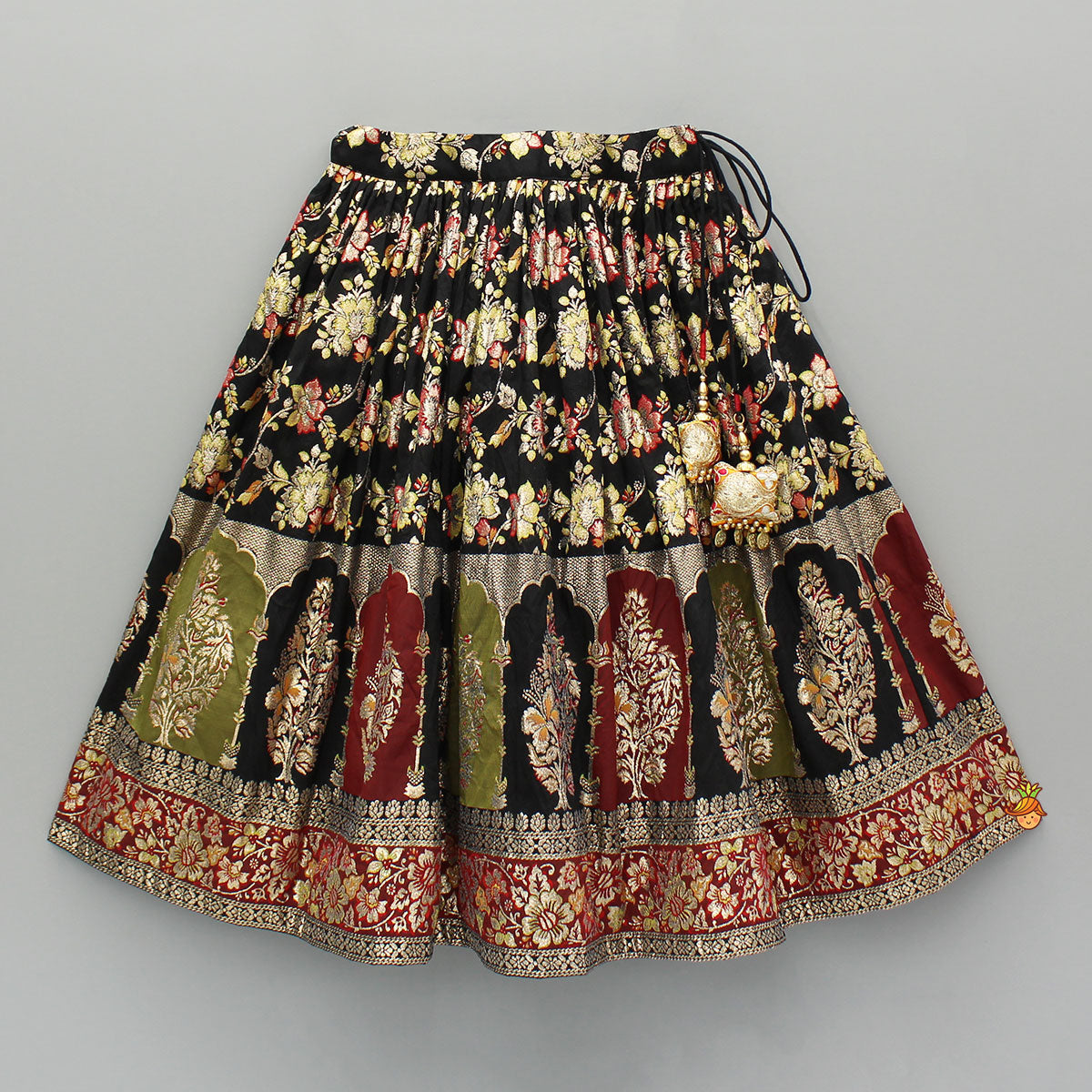 Black Multicolour Brocade Lehenga