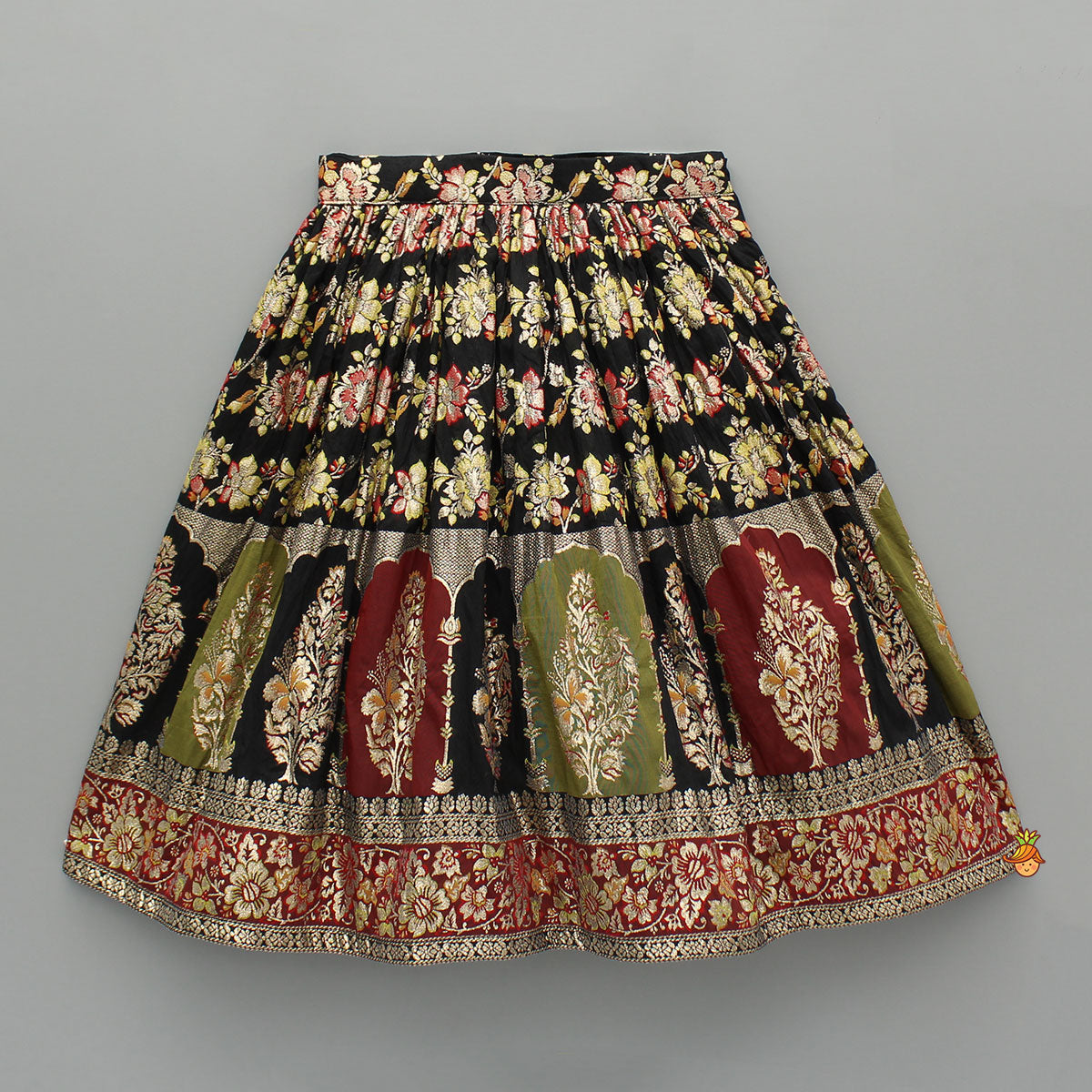 Black Multicolour Brocade Lehenga