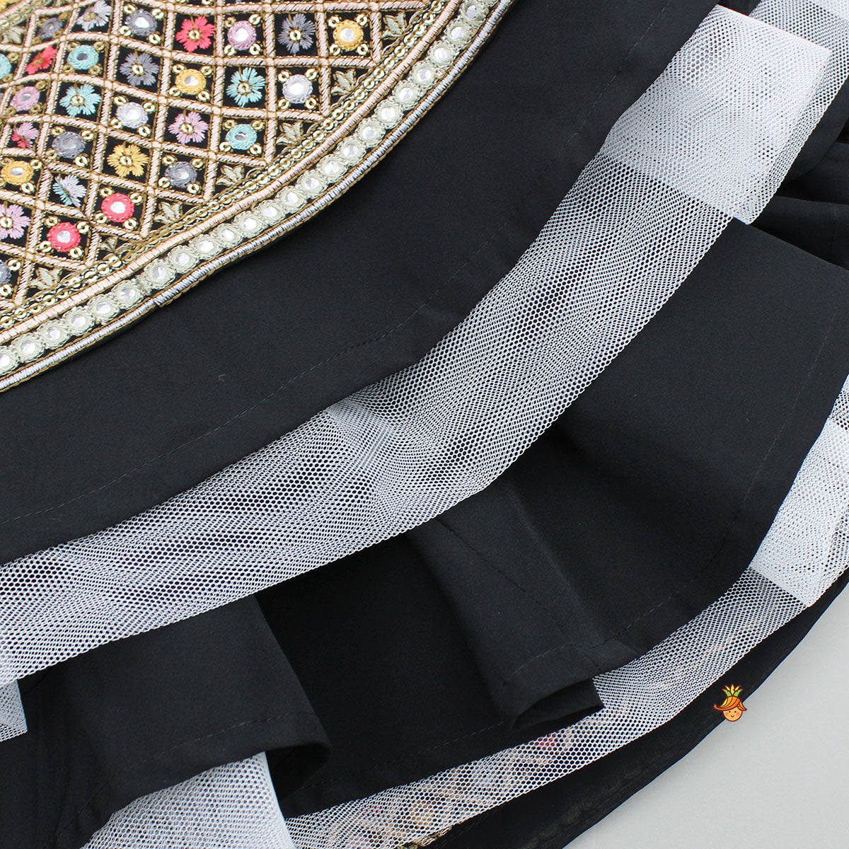 Black Multicolour Embroidered Top And Lehenga With Dupatta