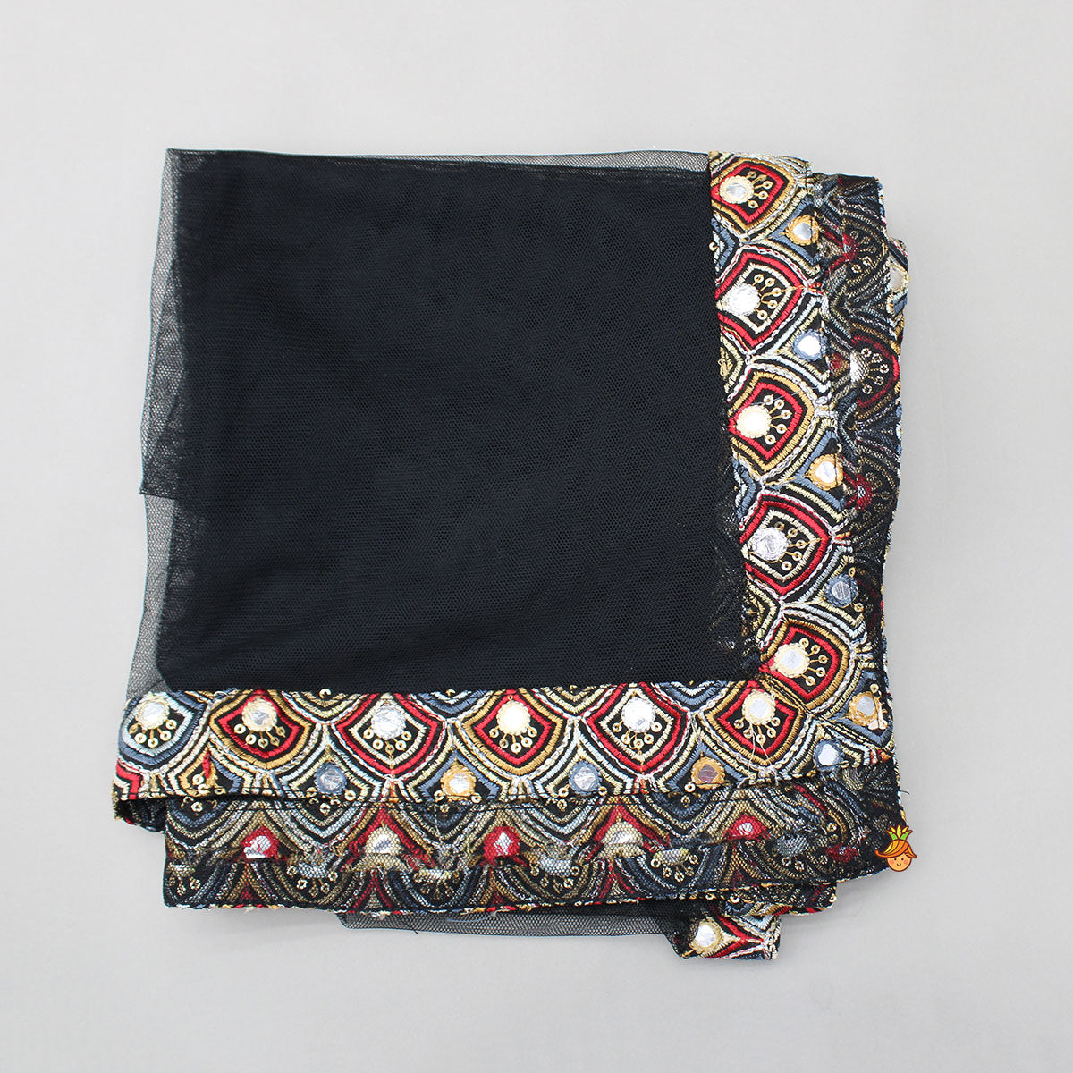 Black Multicolour Embroidered Top And Lehenga With Dupatta