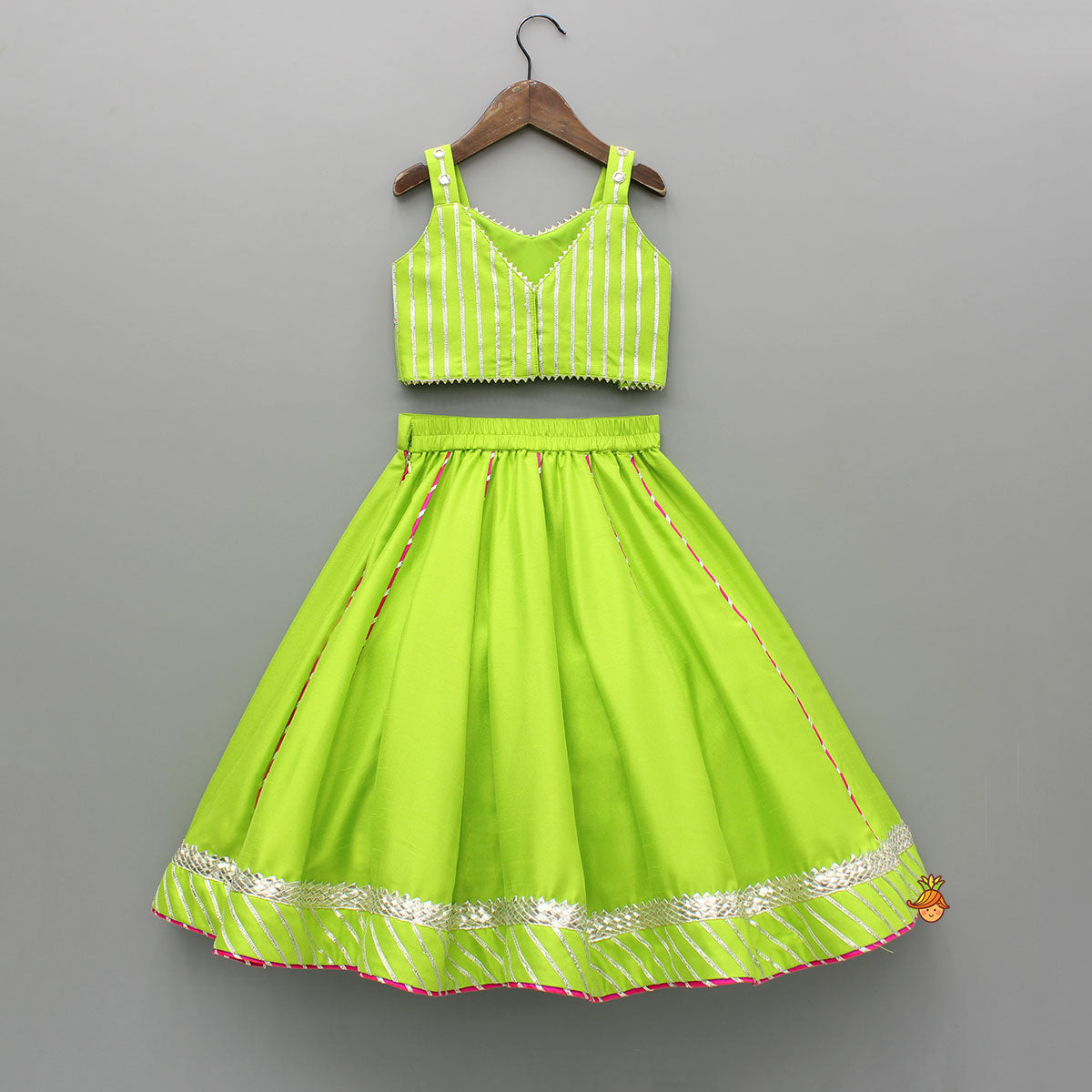 Green Embroidered Strappy Top And Lehenga With Dupatta