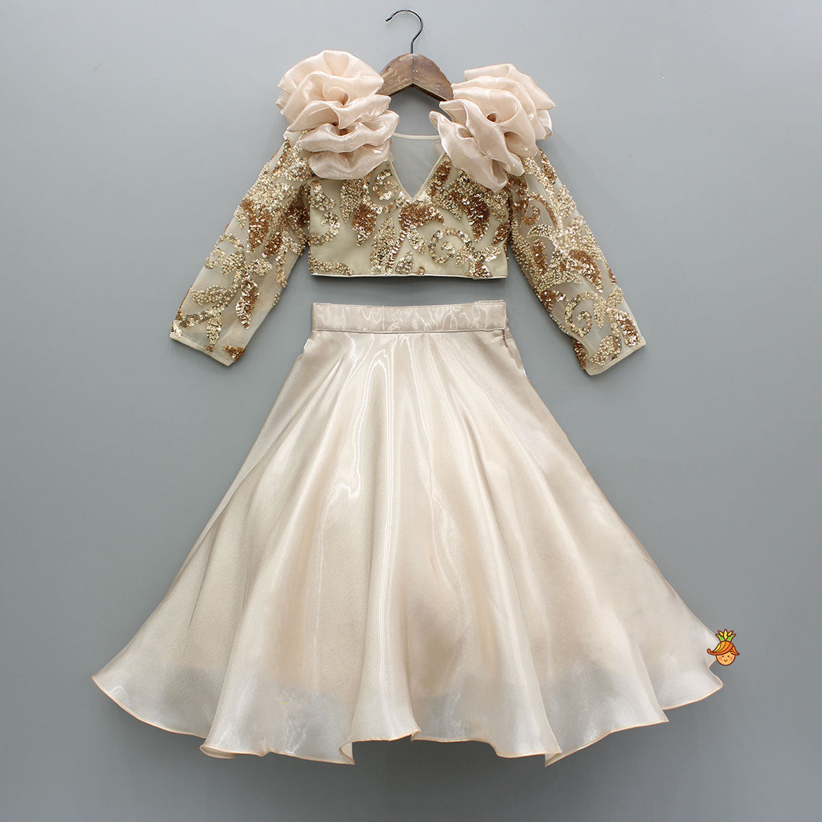 Embroidered Elegant Ruffle Detailed Top And Lehenga