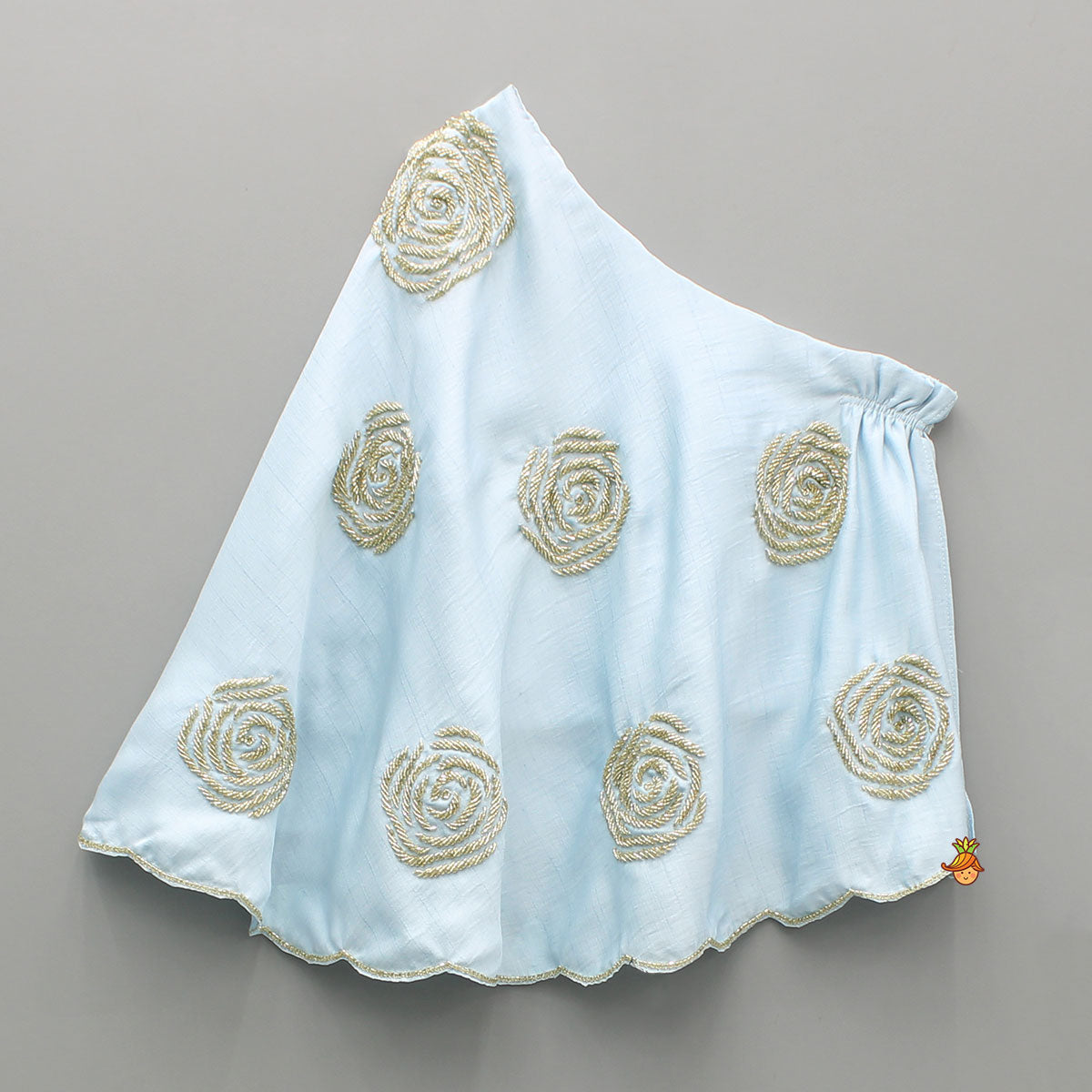 Blue One Shoulder Embroidered Cape Style Top And Palazzo