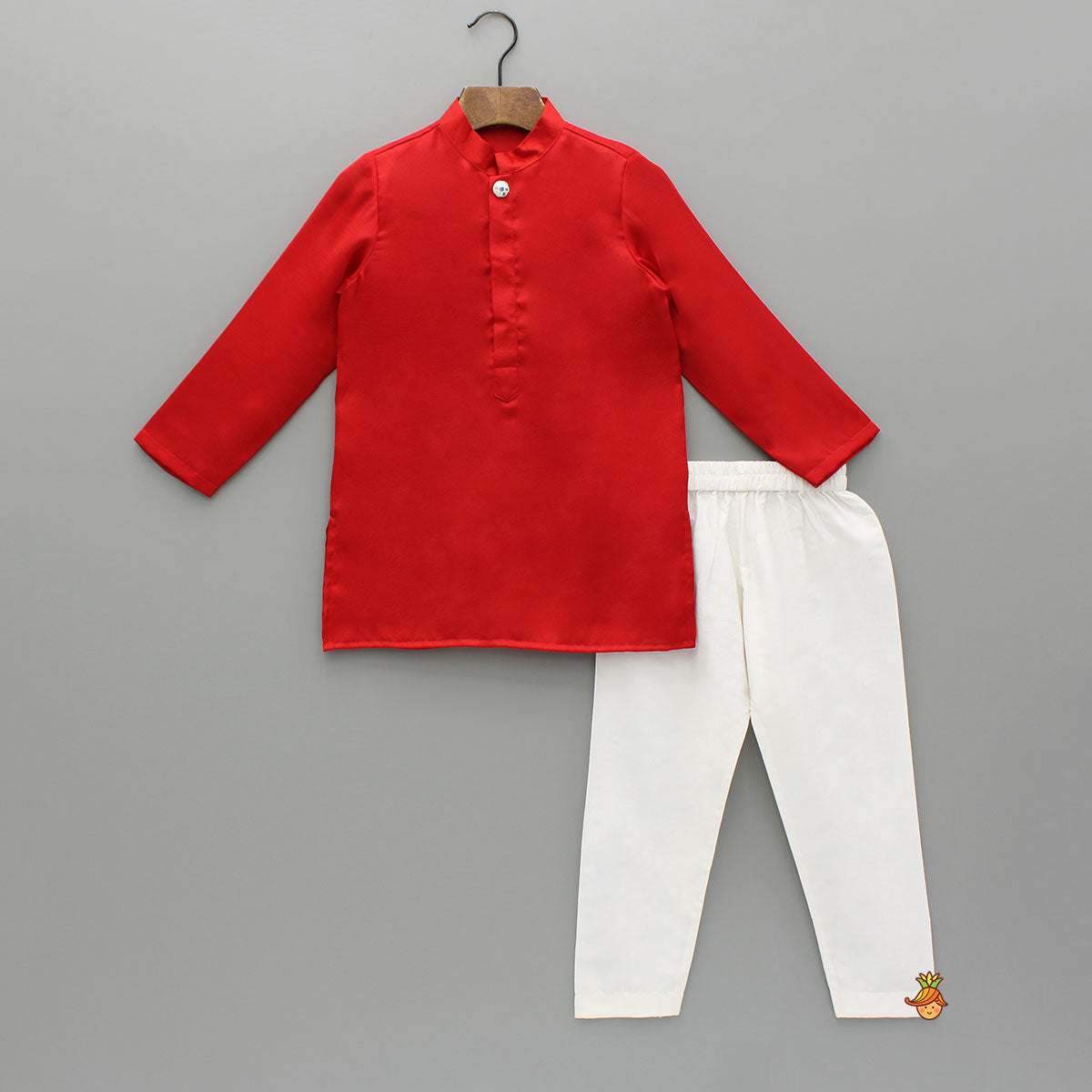 Red Kurta With Embroidered Front Open Jacket And Pyjama