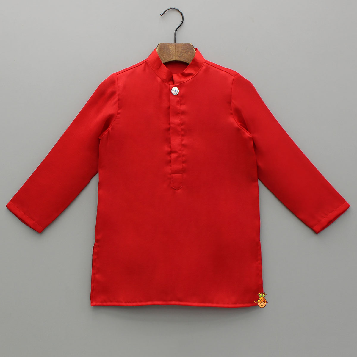 Red Kurta With Embroidered Front Open Jacket And Pyjama