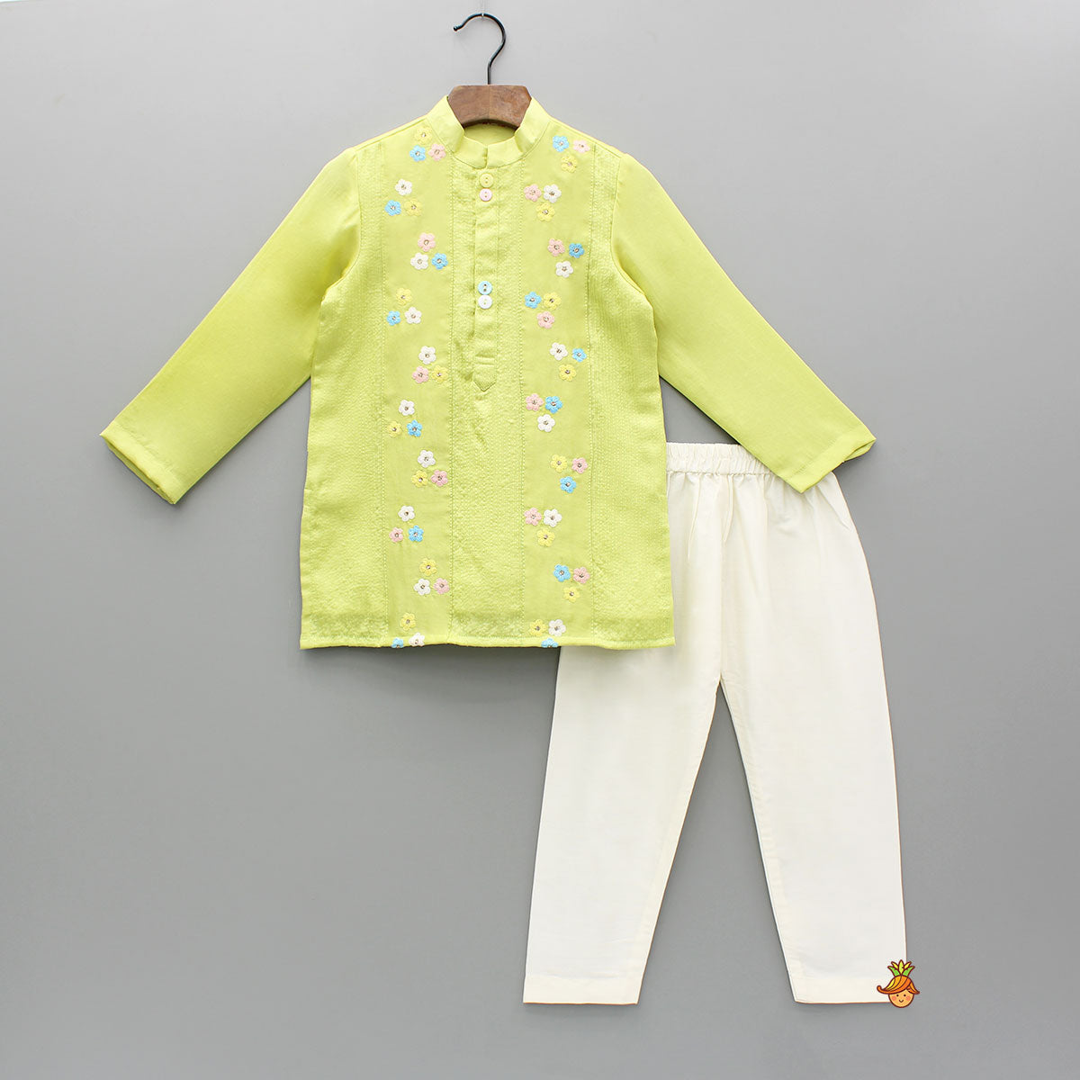 Green Multicolour Floral Embroidered Kurta And Pyjama