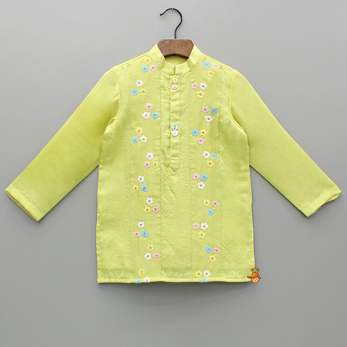 Green Multicolour Floral Embroidered Kurta And Pyjama