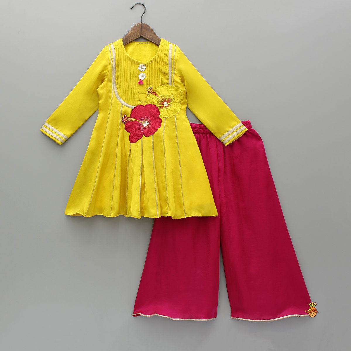 Yellow Embroidered And Embellished Kurti With Palazzo