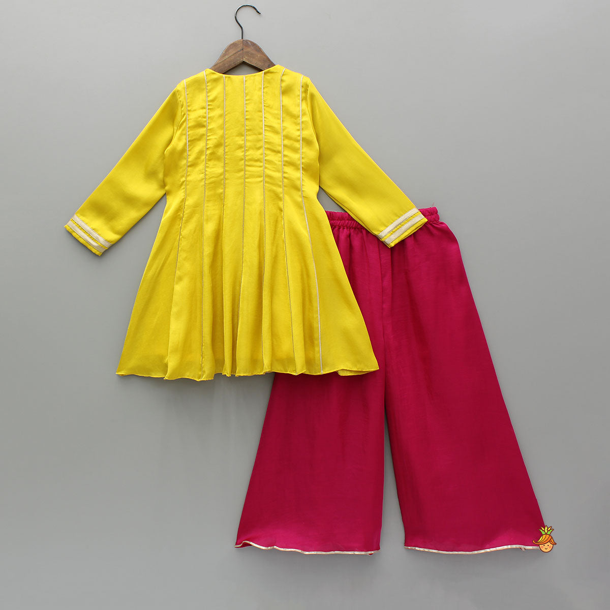 Yellow Embroidered And Embellished Kurti With Palazzo