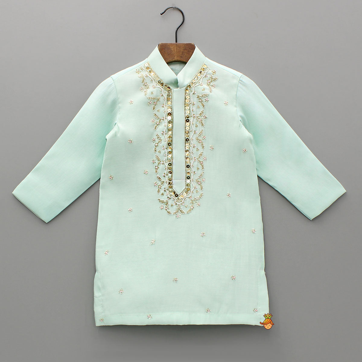 Blue Hand Embroidered Kurta And Churidar