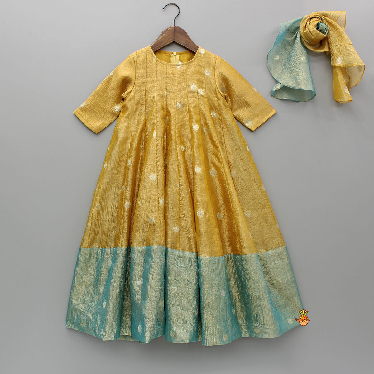 Mustard Contrast Panel Detailing Kurti And Matching Dupatta