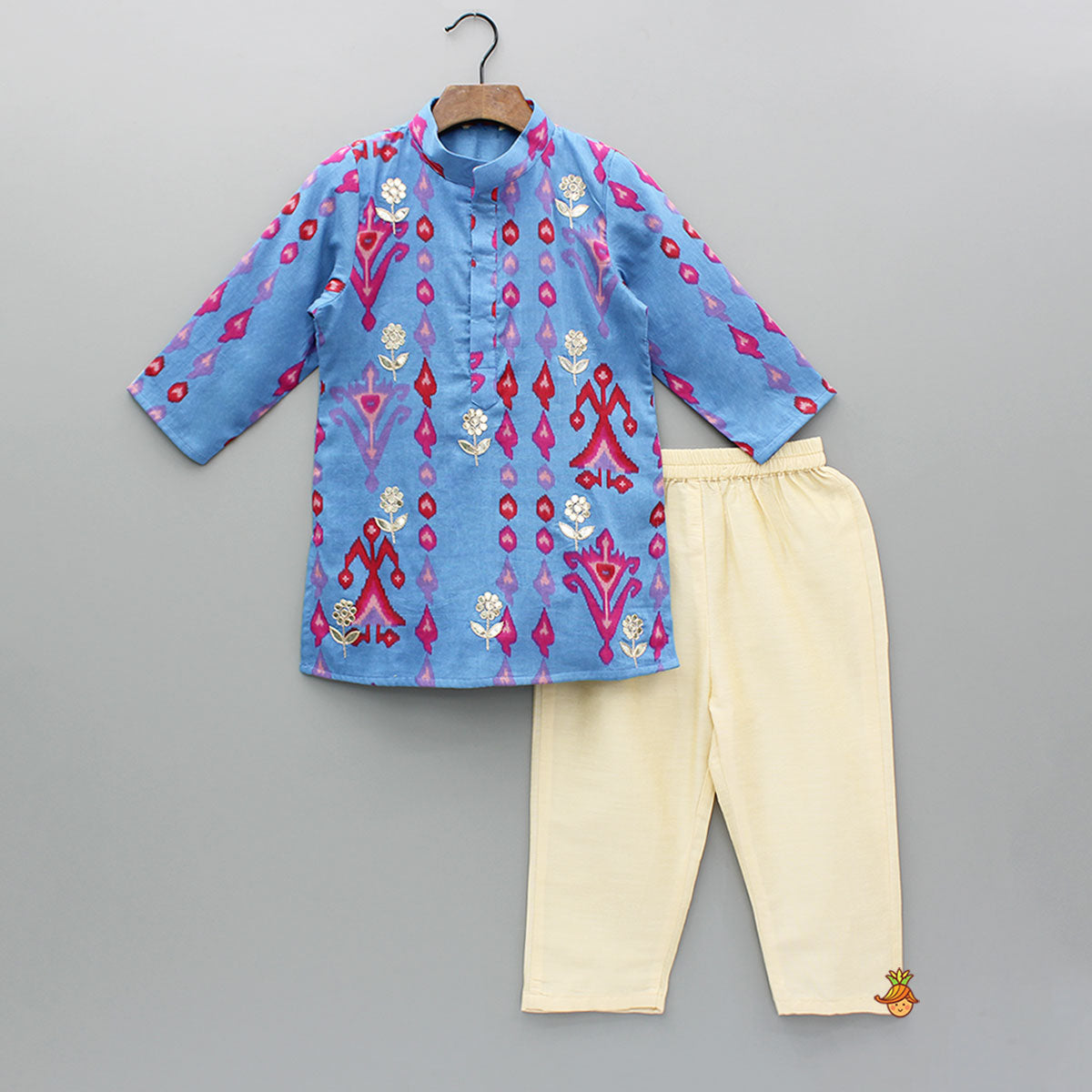 Blue Printed And Embroidered Kurta And Pyjama