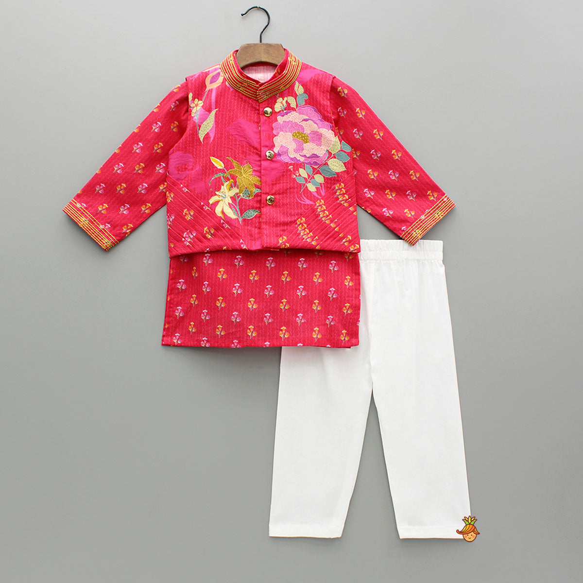 Floral Printed Kurta And Jacket With Pyjama