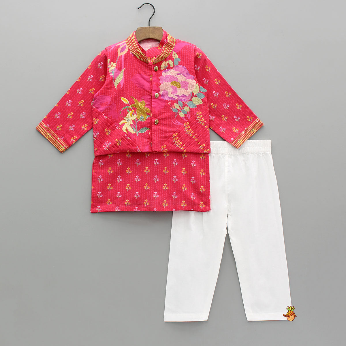 Floral Printed Kurta And Jacket With Pyjama