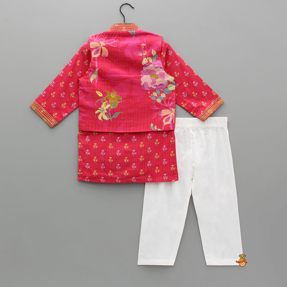 Floral Printed Kurta And Jacket With Pyjama