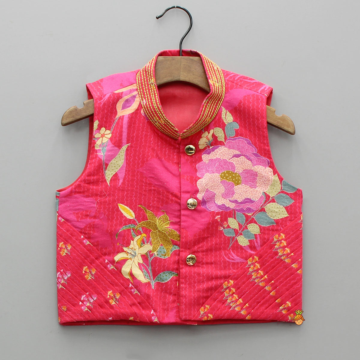 Floral Printed Kurta And Jacket With Pyjama