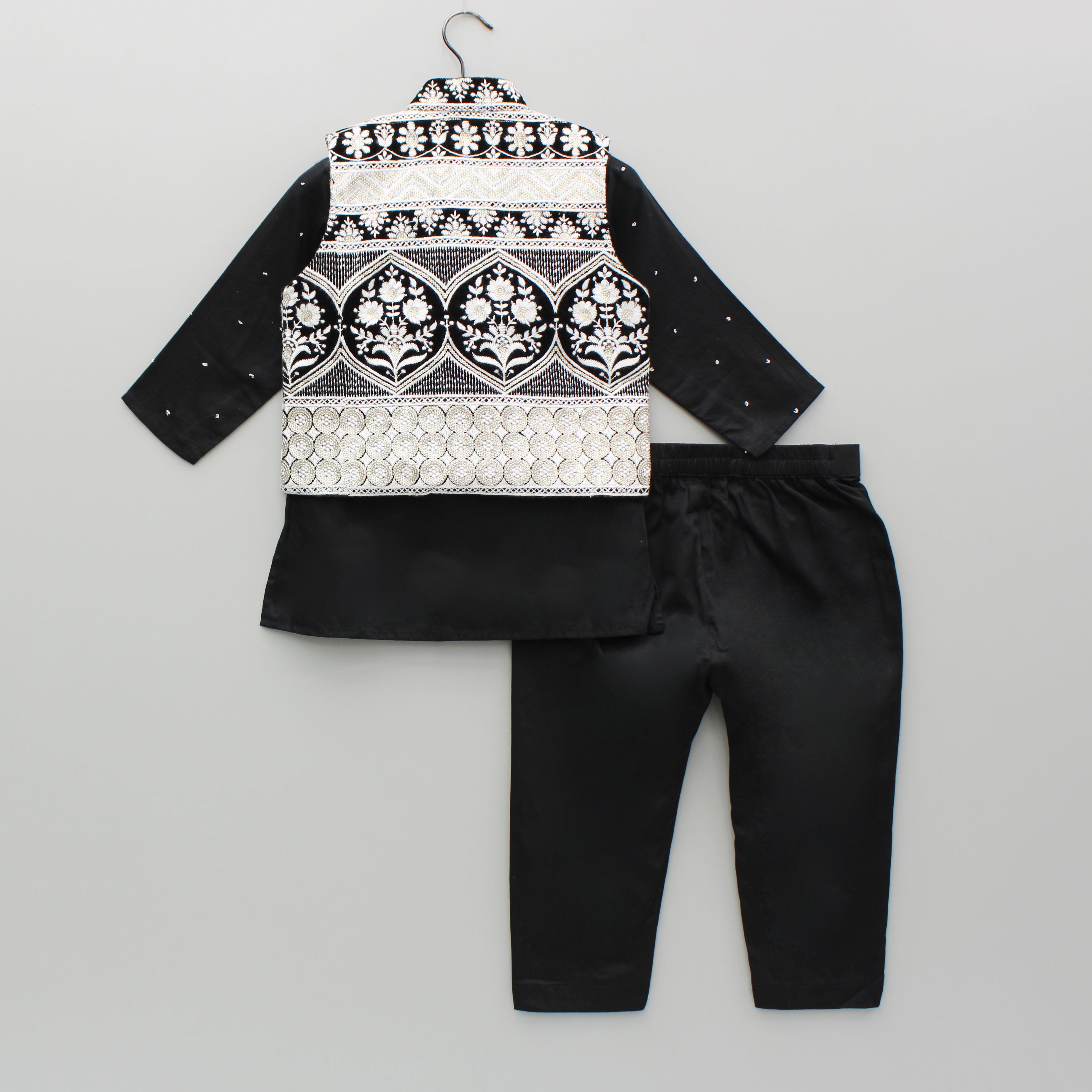 Black Embroidered Kurta And Jacket With Pant