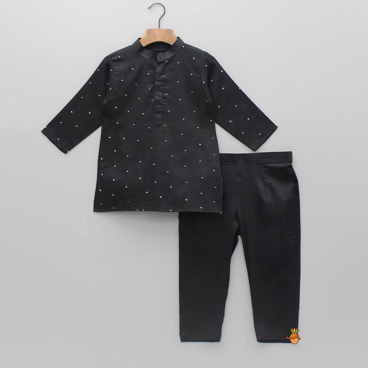 Black Embroidered Kurta And Jacket With Pant