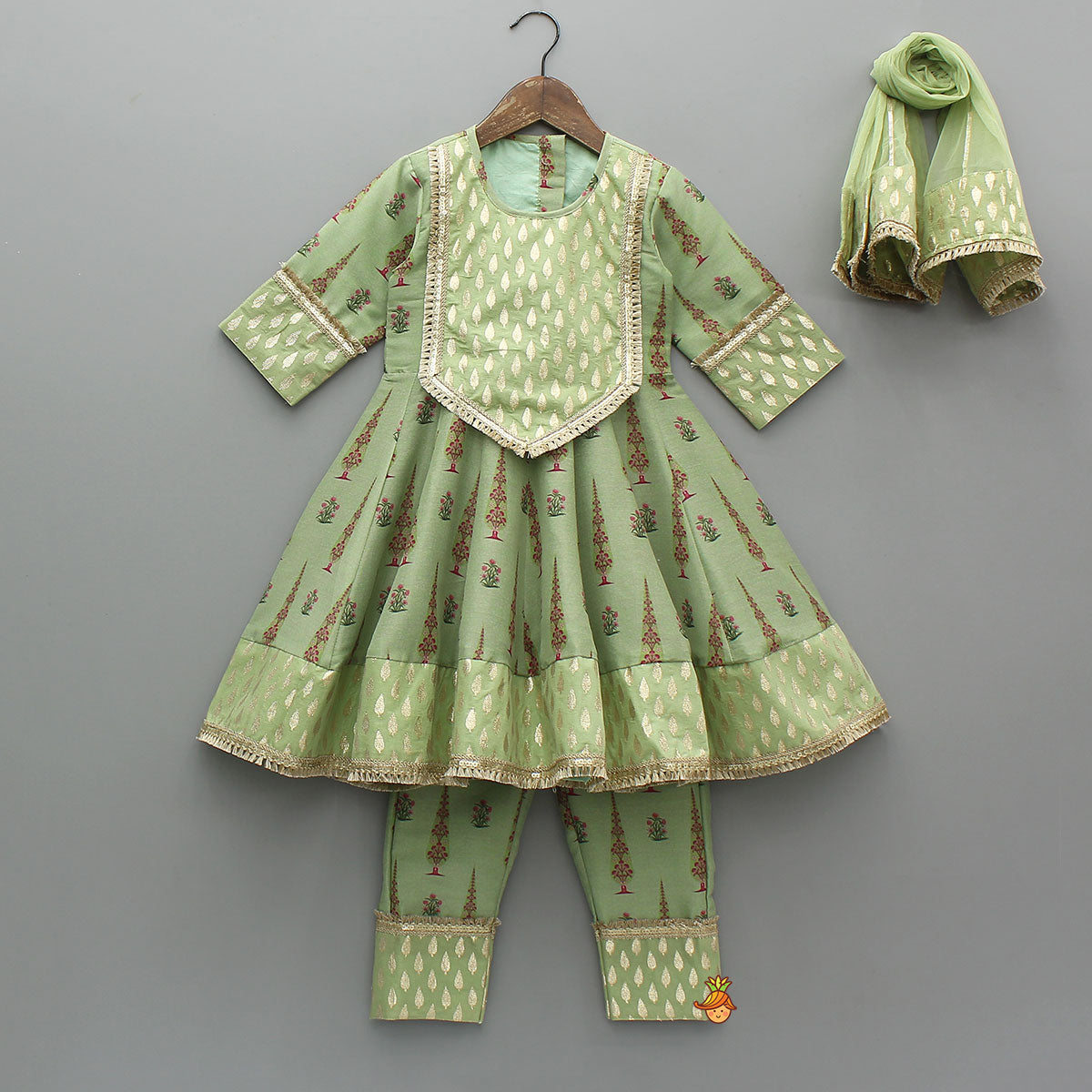 Chanderi Printed Long Kurti And Pant With Dupatta