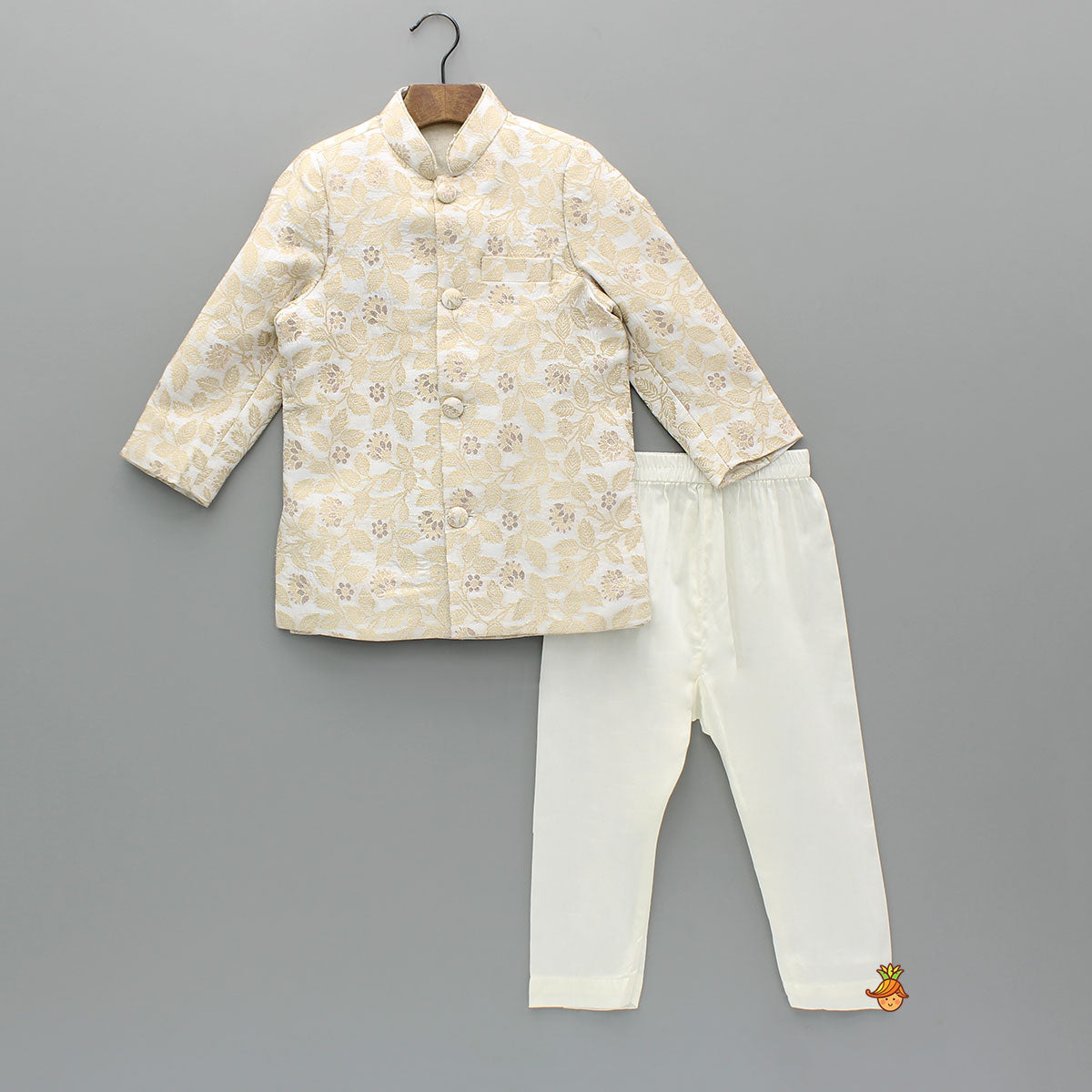 White Brocade Sherwani And Pyjama