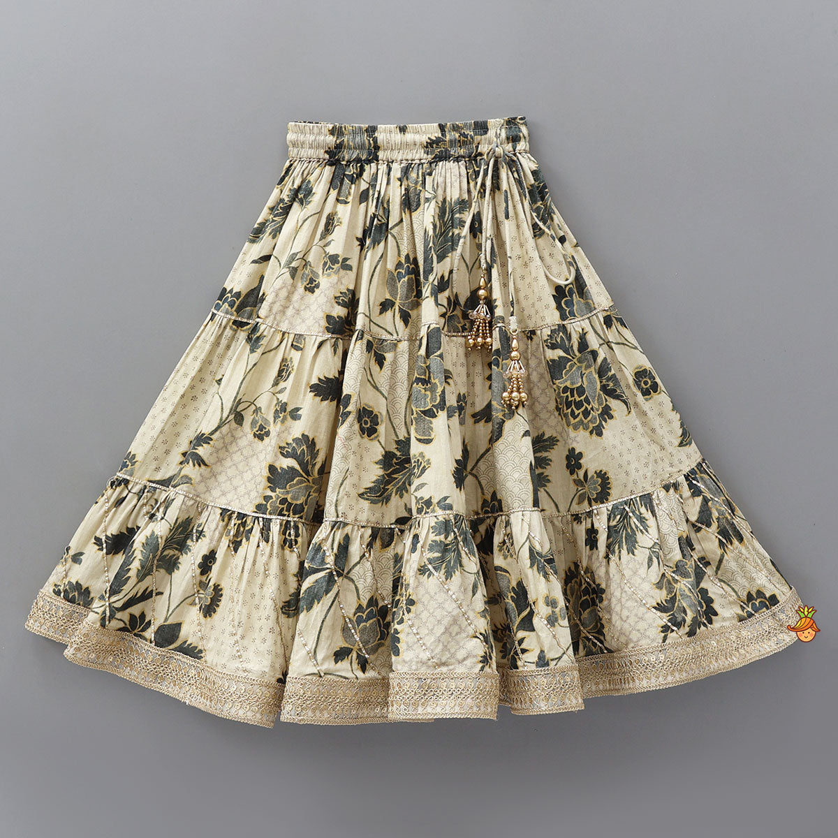 Printed Gota Lace Detailed Top And Tiered Lehenga