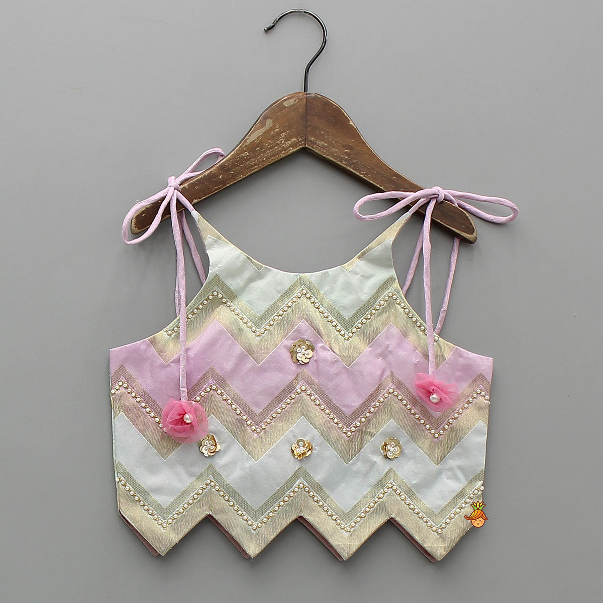 Lavender Embroidered Tie up Strap Top And Lehenga With Dupatta