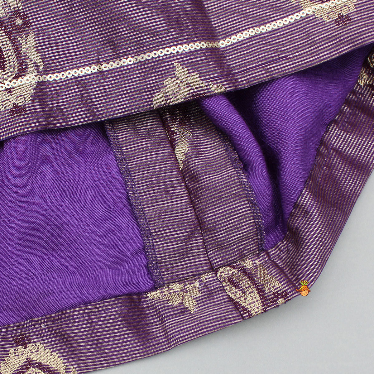 Purple Chanderi Embroidered Halter Neck Backless Top And Lehenga