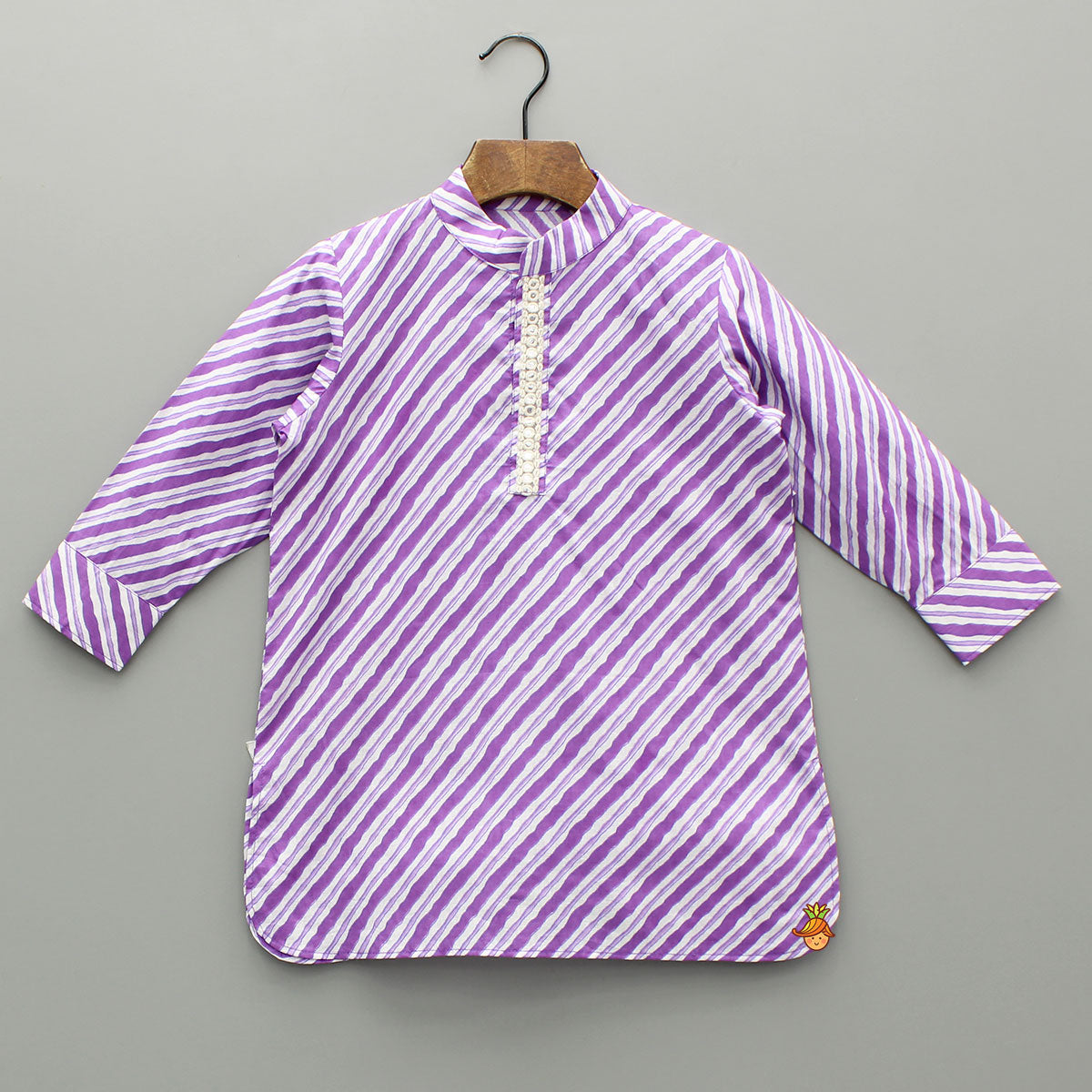 Purple Striped Kurta And Floral Printed Jacket With Pyjama