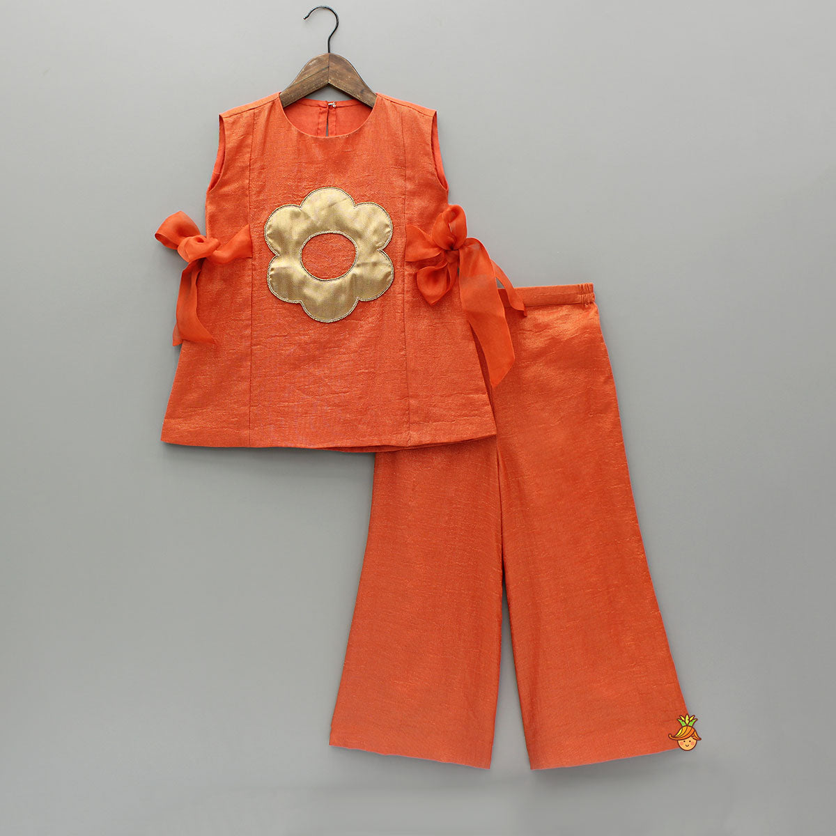 Orange Floral Applique Kurti And Palazzo