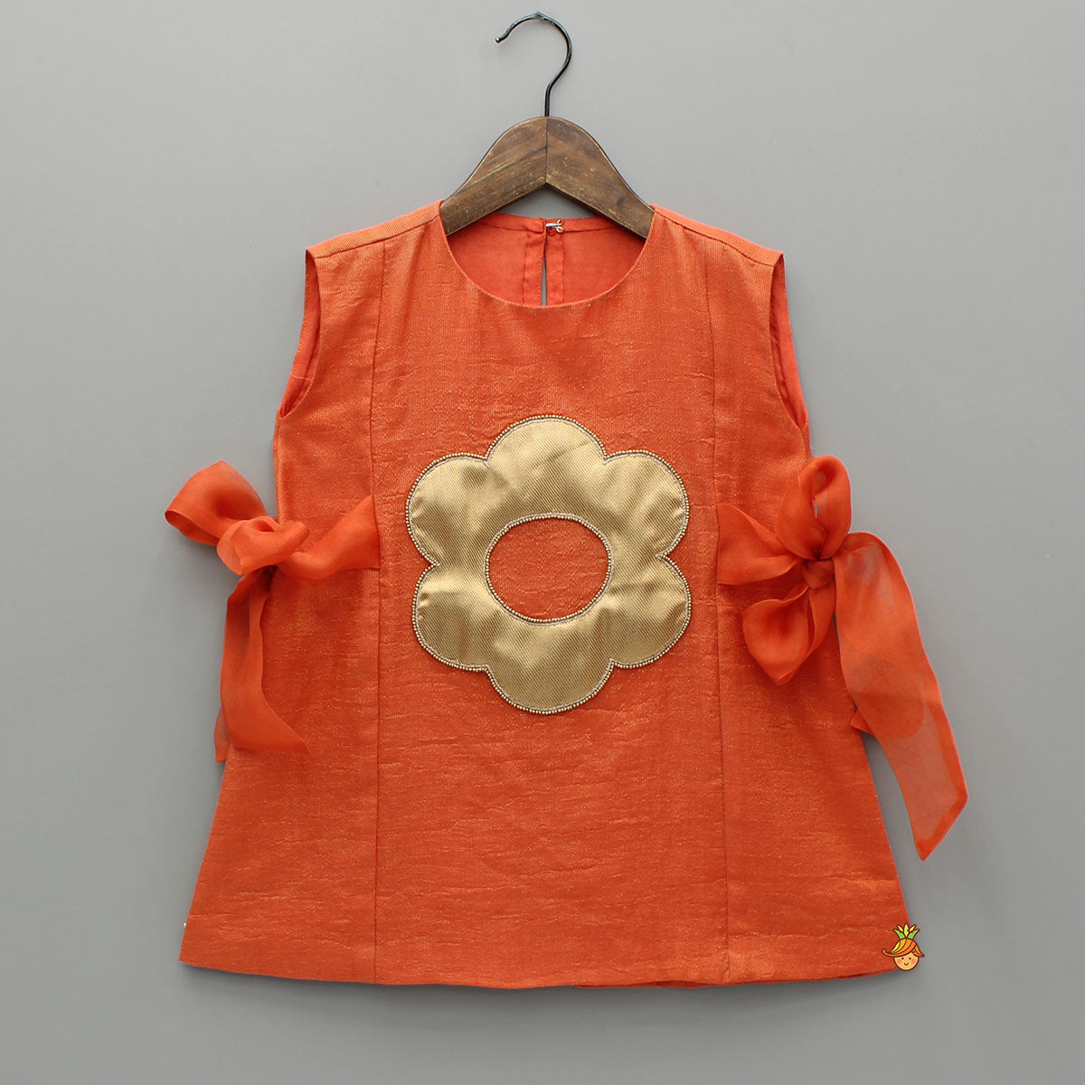 Orange Floral Applique Kurti And Palazzo