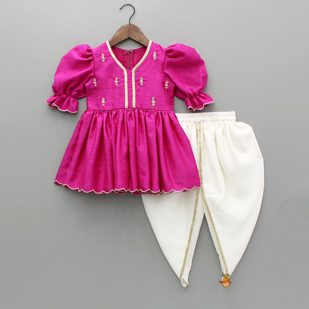 Pink Embroidered Peplum Kurti And Tulip Dhoti