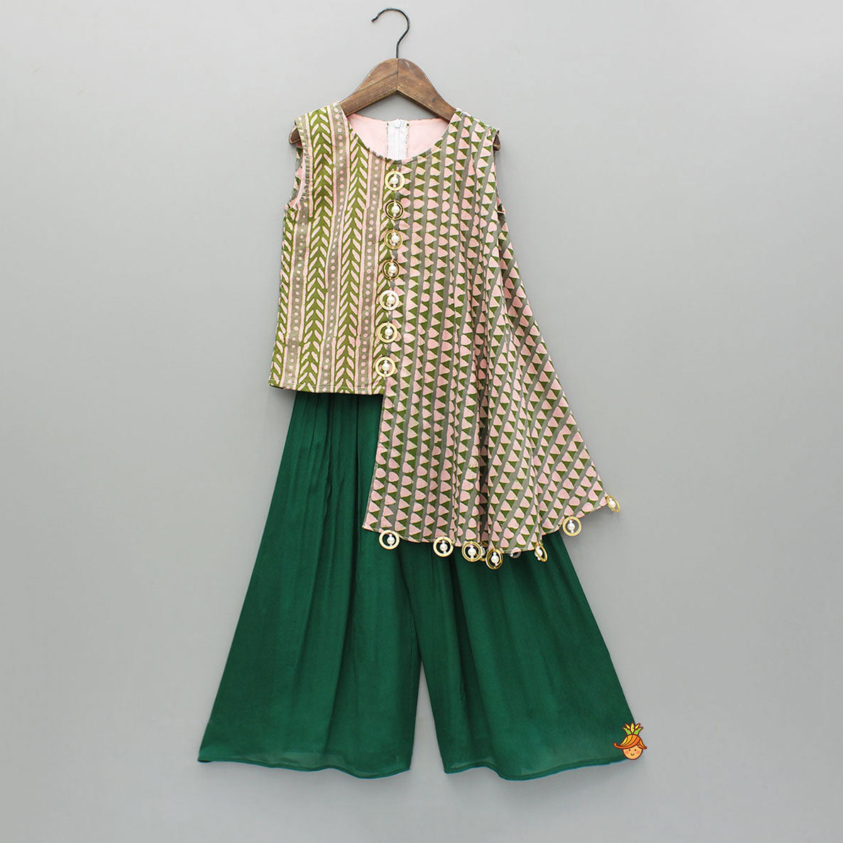 Printed Drape Top And Green Palazzo