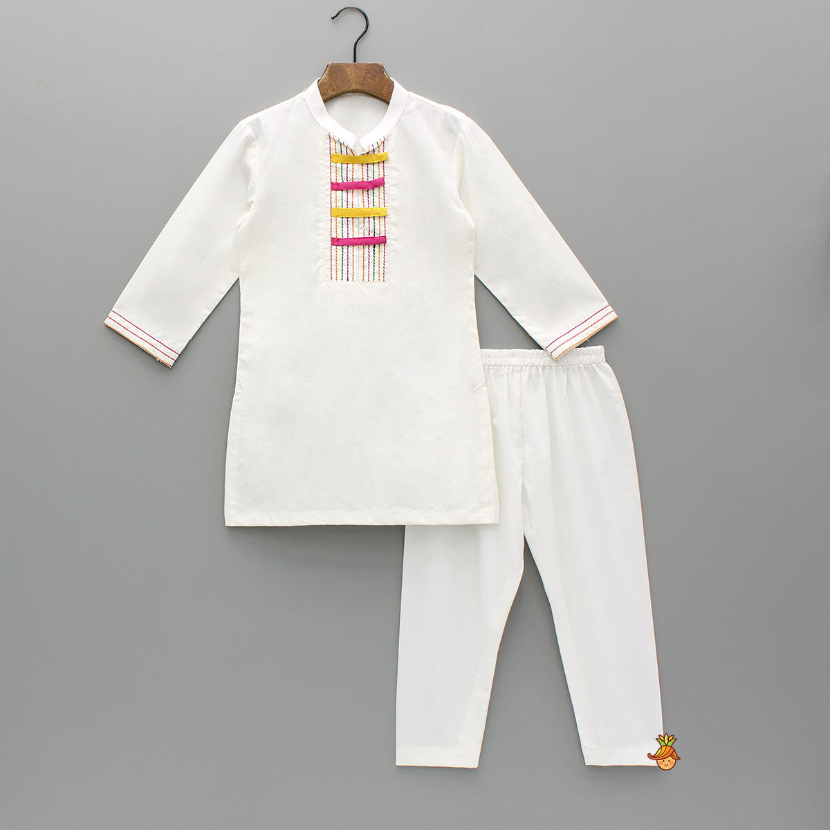 White Embroidery Detailed Kurta And Pyjama