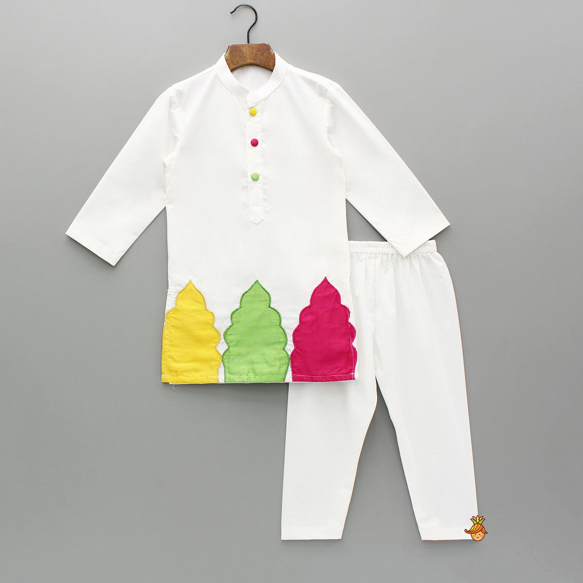 White Multicolour Embroidered Kurta And Pyjama