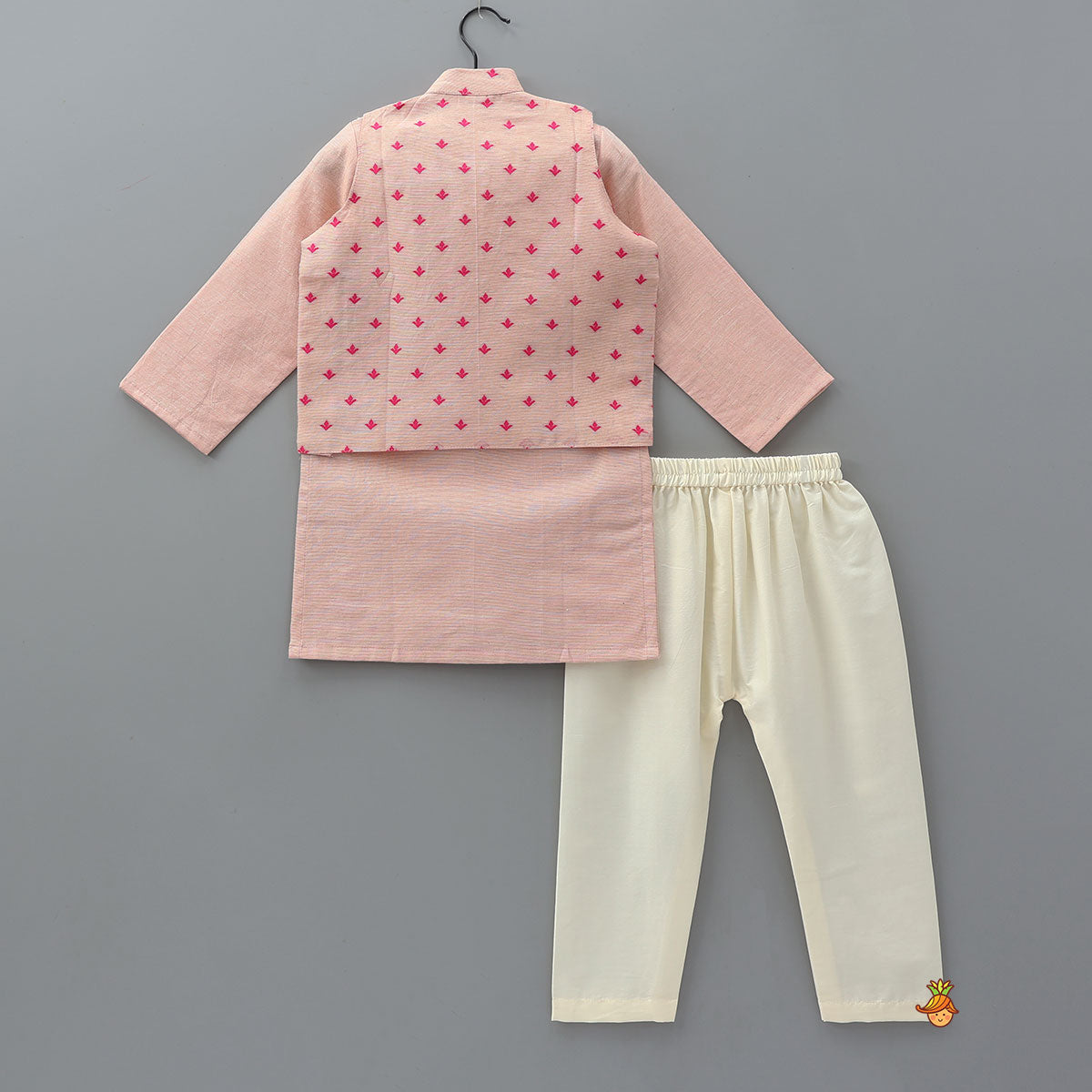 Pink Chanderi Kurta With Stylish Embroidered Jacket And Pyjama