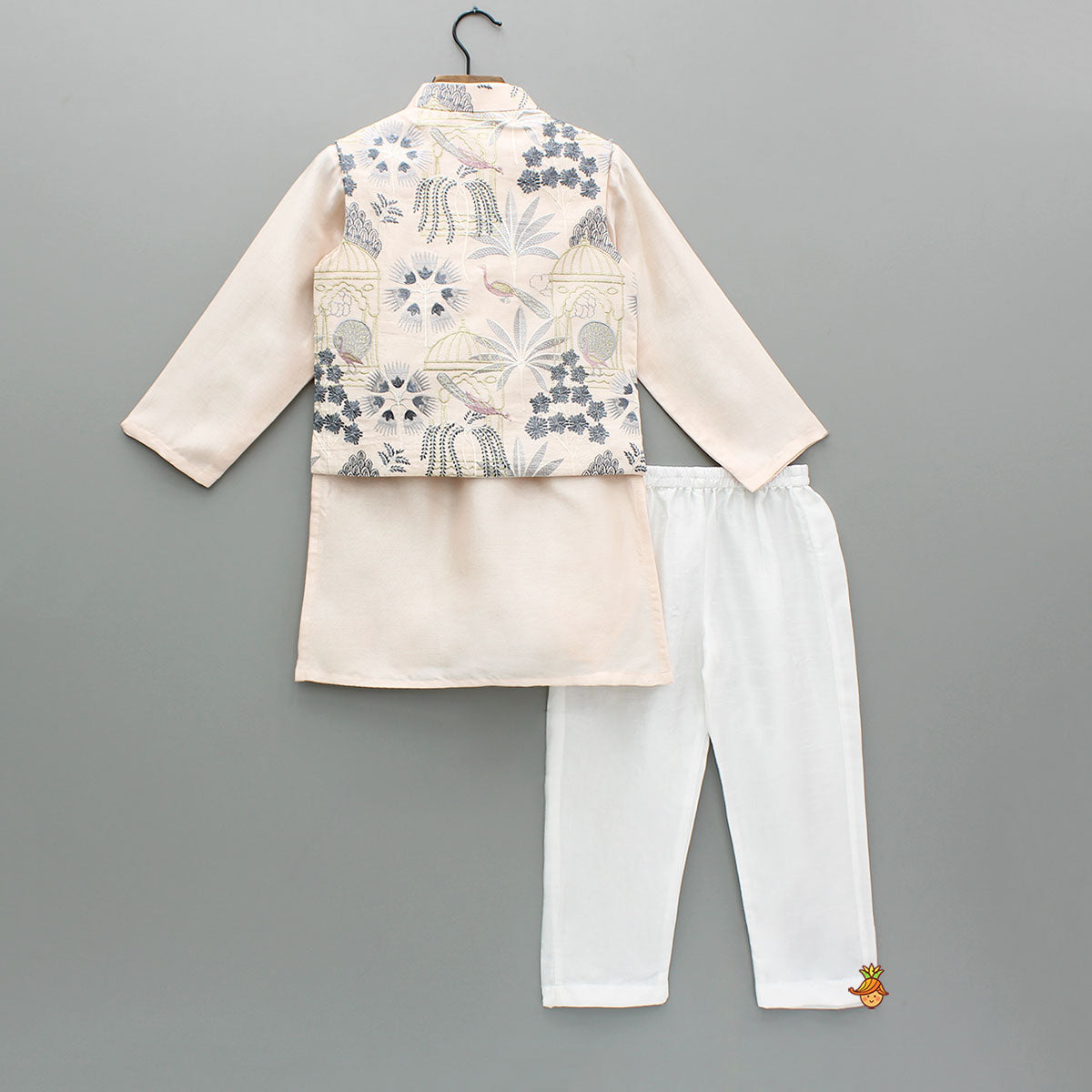 Cream Kurta With Embroidered Jacket And Pyjama